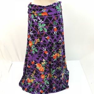 NWT LuLaRoe Black Purple Floral Print Maxi Skirt